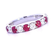18K White Gold Alternating Ruby and Diamond Band